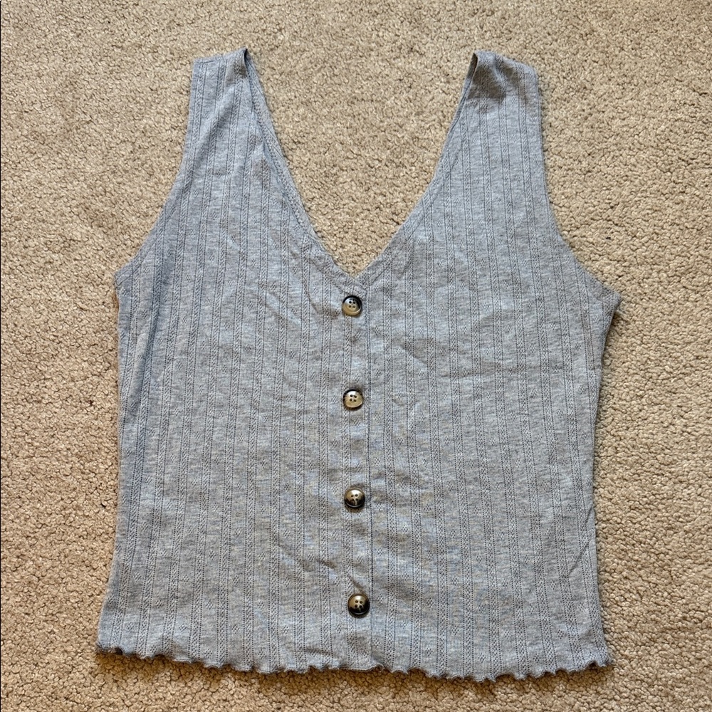 Caution To The Wind Light Gray Ribbed Button-Front Tank